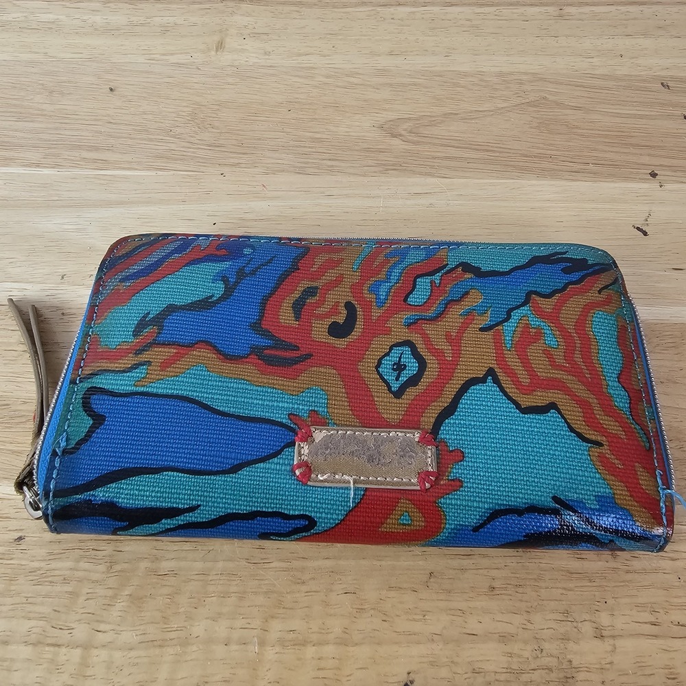 Sakroots Leather Wallet Womens Blue Bohemian Born Into Water Born Into Peace Zip